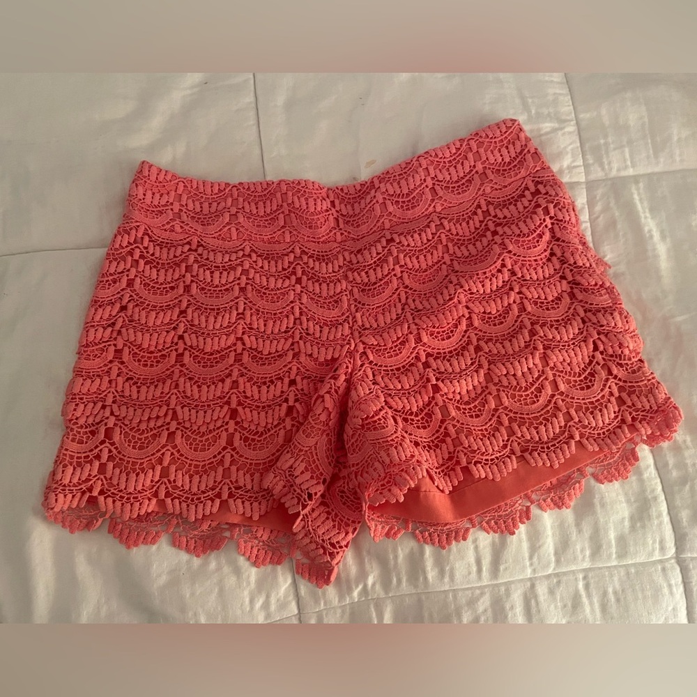 LOFT High Waist Coral Lace Shorts